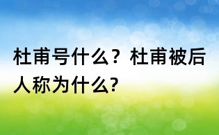 杜甫號什么？杜甫被后人稱為什么?
