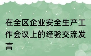 在全區企業安全生產工作會議上的經驗交流發言