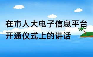 在市人大電子信息平臺開通儀式上的講話