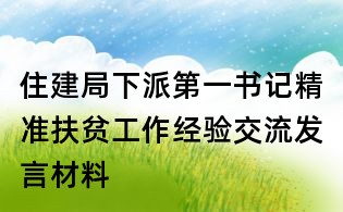 住建局下派第一書記精準(zhǔn)扶貧工作經(jīng)驗(yàn)交流發(fā)言材料