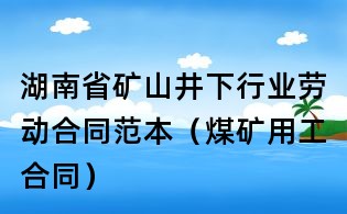 湖南省礦山井下行業勞動合同范本(煤礦用工合同)