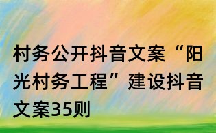 村務公開抖音文案：“陽光村務工程”建設抖音文案35則