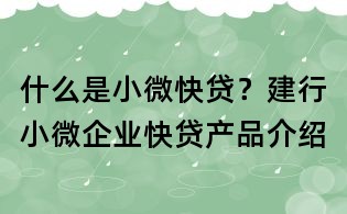 什么是小微快貸?建行小微企業快貸產品介紹