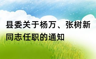 縣委關于楊萬、張樹新同志任職的通知