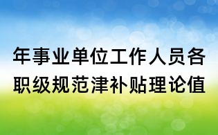 年事業單位工作人員各職級規范津補貼理論值