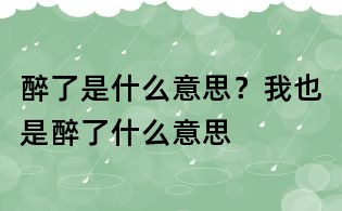 醉了是什么意思？我也是醉了什么意思