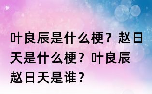 葉良辰是什么梗？趙日天是什么梗？葉良辰 趙日天是誰？