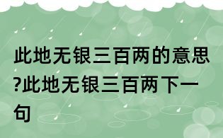此地無銀三百兩的意思?此地無銀三百兩下一句